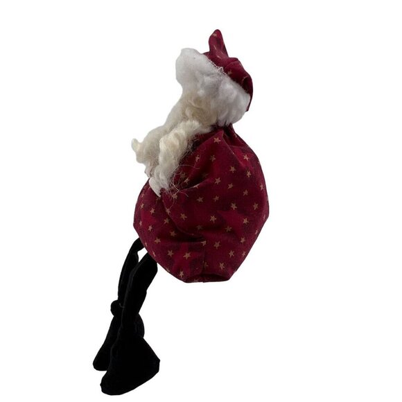 Handcrafted Santa Claus Shelf Sitter With Red Star Pattern Dress & Long Black Le - Picture 5 of 10